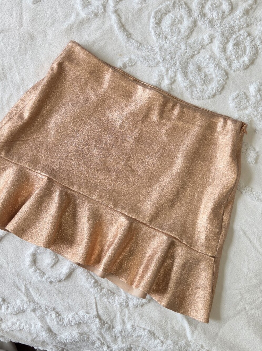 Zara Trafaluc Metallic Rose Gold Peplum Mini Skirt XS NWOT - Picture 6 of 16